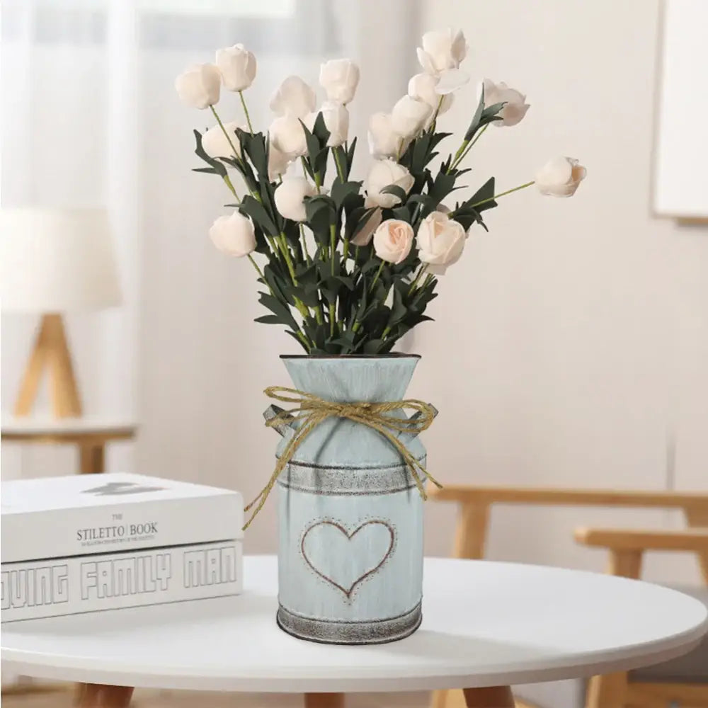 Rustic white heart metal vase holder wedding garden decor