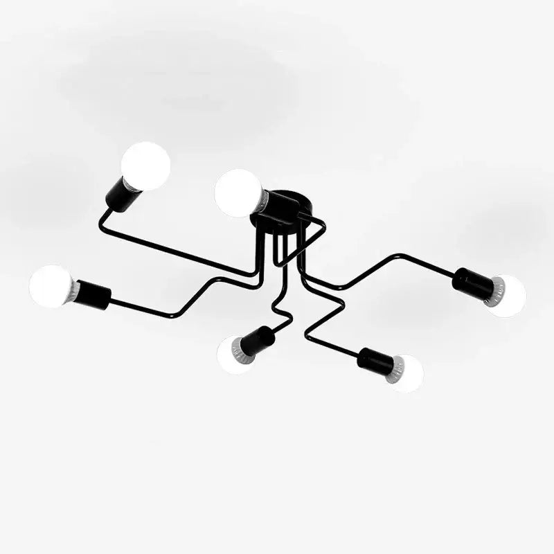 Retro industrial wrought iron 8 light ceiling fixture living room