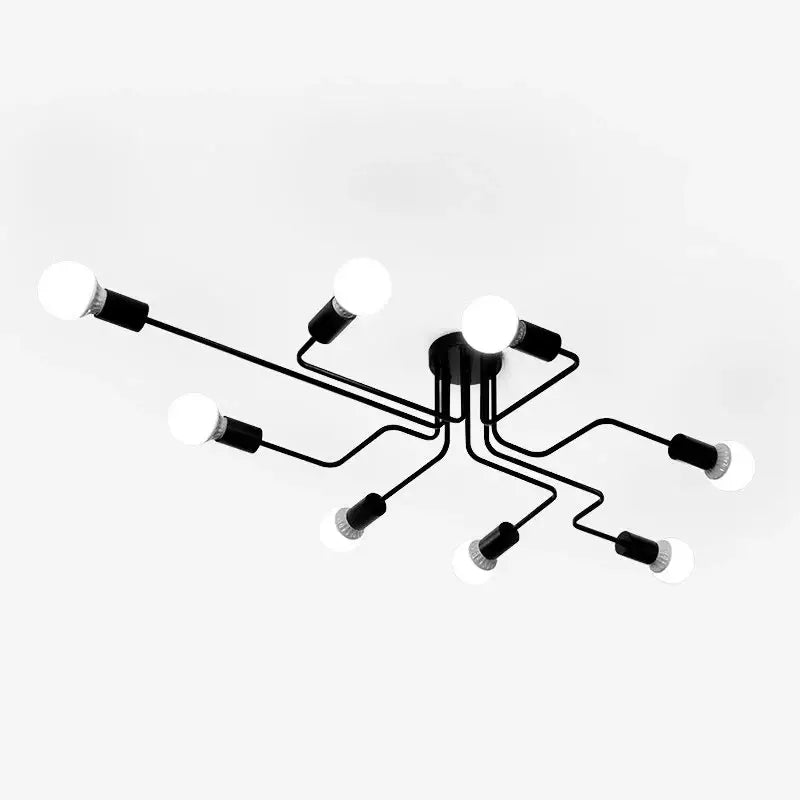 Retro industrial wrought iron 8 light ceiling fixture living room