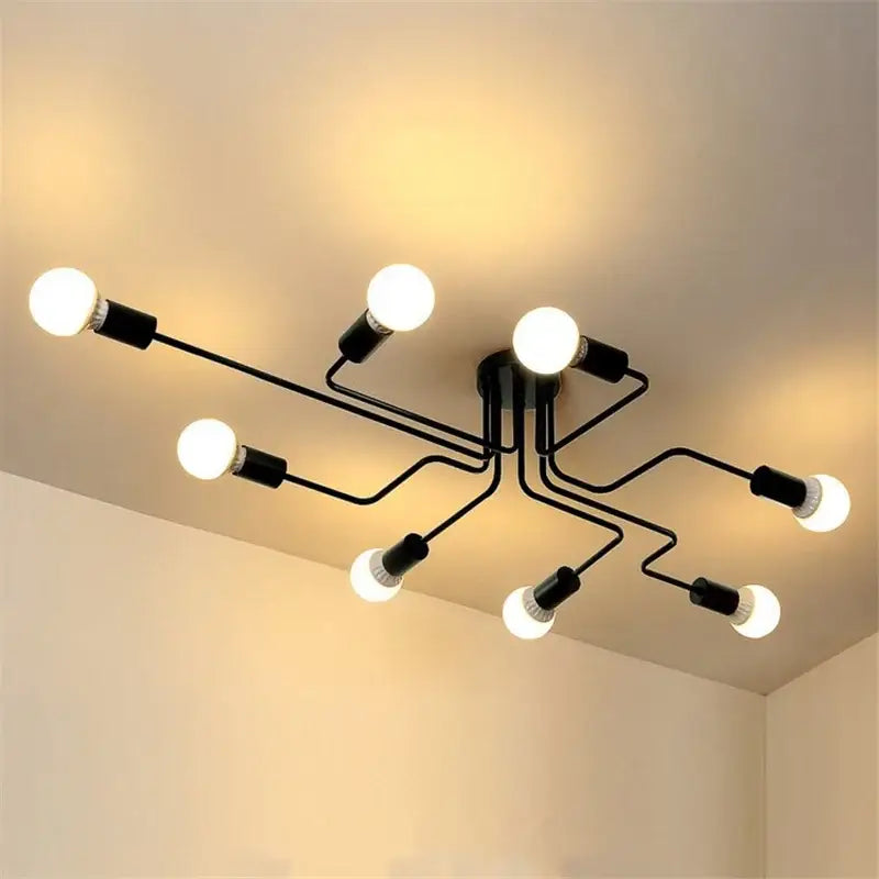 Retro industrial wrought iron 8 light ceiling fixture living room