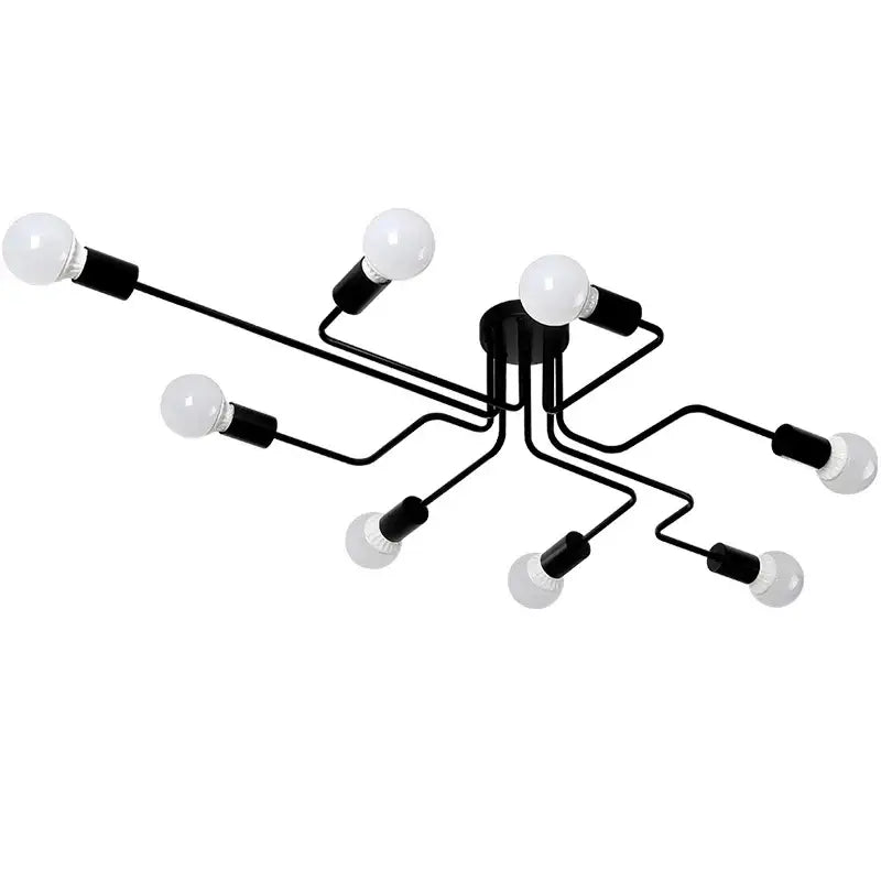 Retro industrial wrought iron 8 light ceiling fixture living room
