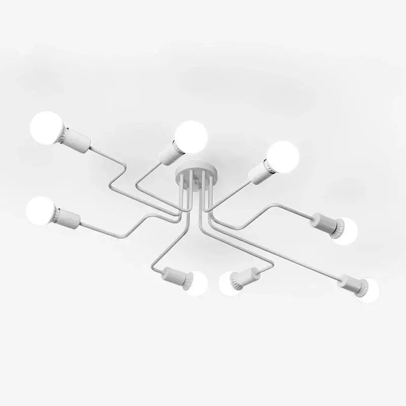 Retro industrial wrought iron 8 light ceiling fixture living room