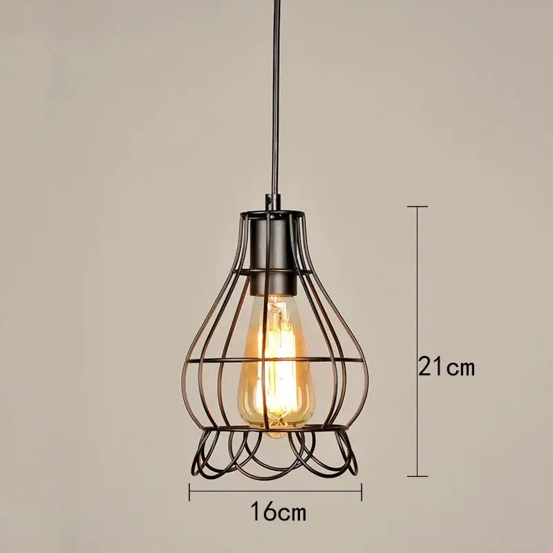 Retro iron art black cage pendant light dining room amber bulb