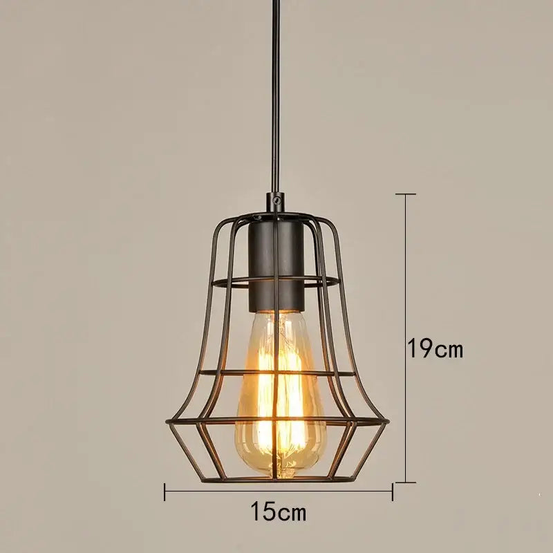 Retro iron art black cage pendant light dining room amber bulb