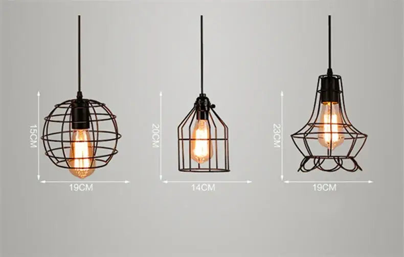 Retro iron art black cage pendant light dining room amber bulb