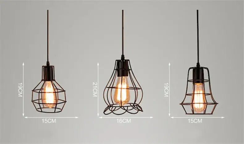 Retro iron art black cage pendant light dining room amber bulb