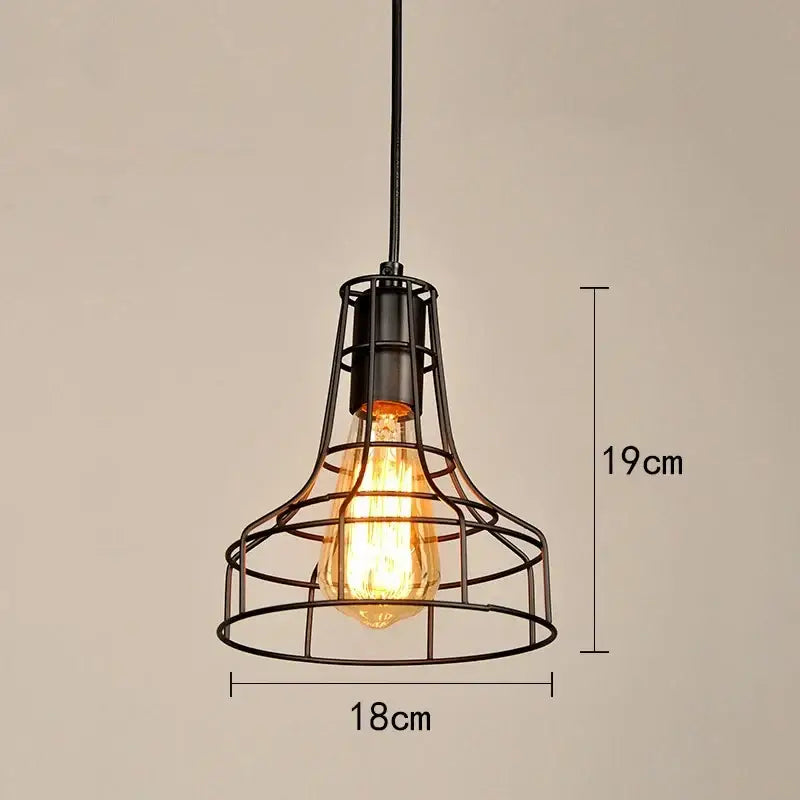 Retro iron art black cage pendant light dining room amber bulb