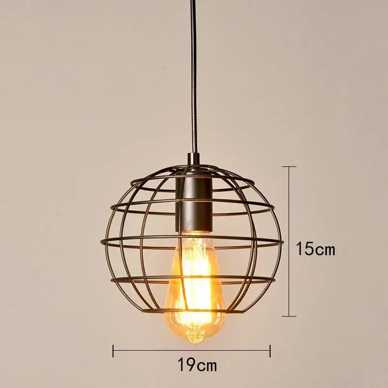 Retro iron art black cage pendant light dining room amber bulb