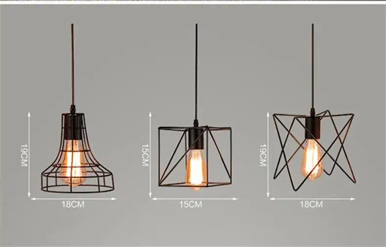 Retro iron art black cage pendant light dining room amber bulb
