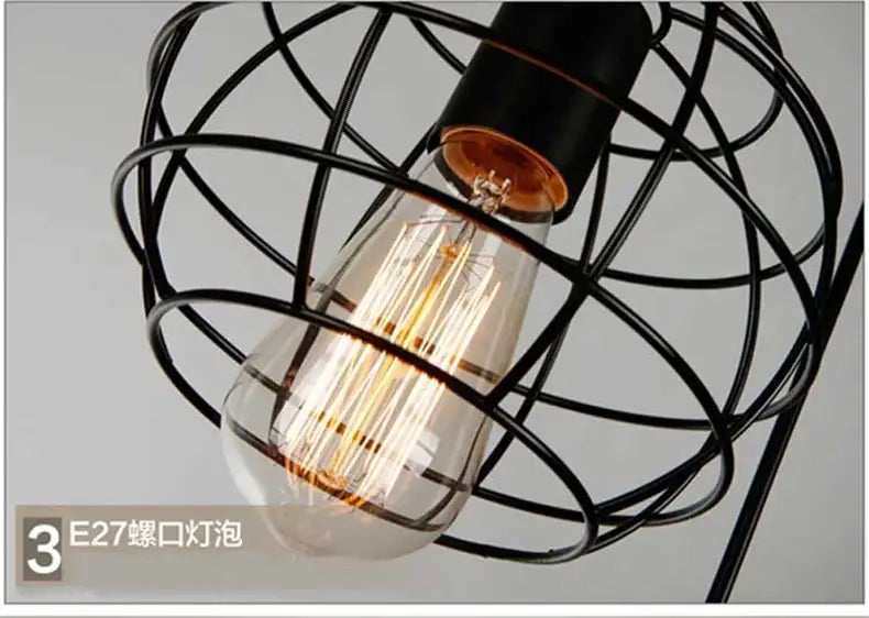 Retro iron art black cage pendant light dining room amber bulb