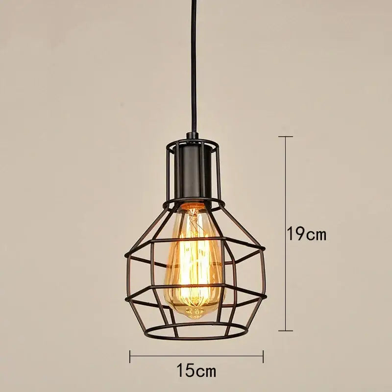 Retro iron art black cage pendant light dining room amber bulb