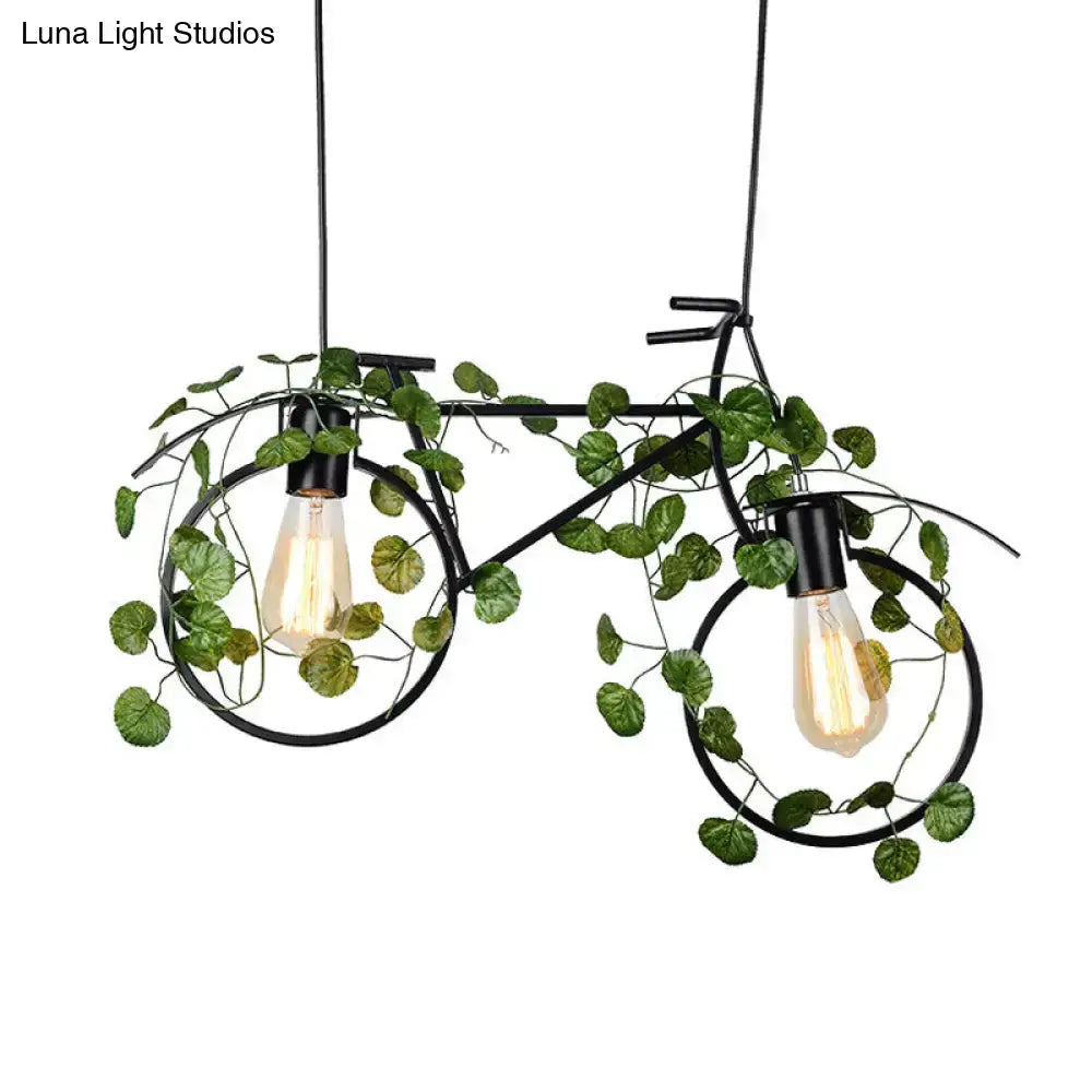 Industrial retro bicycle ceiling light with plant decor dining room