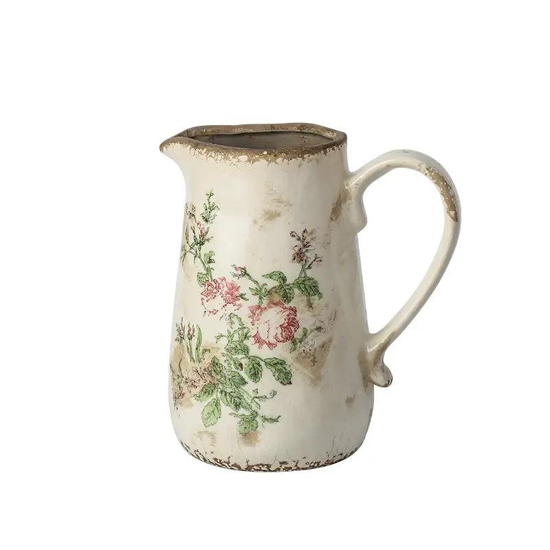 Nordic pastoral style white floral ceramic pitcher living room vase