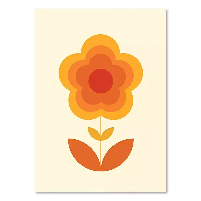 Retro orange and brown abstract faces art prints living room decor
