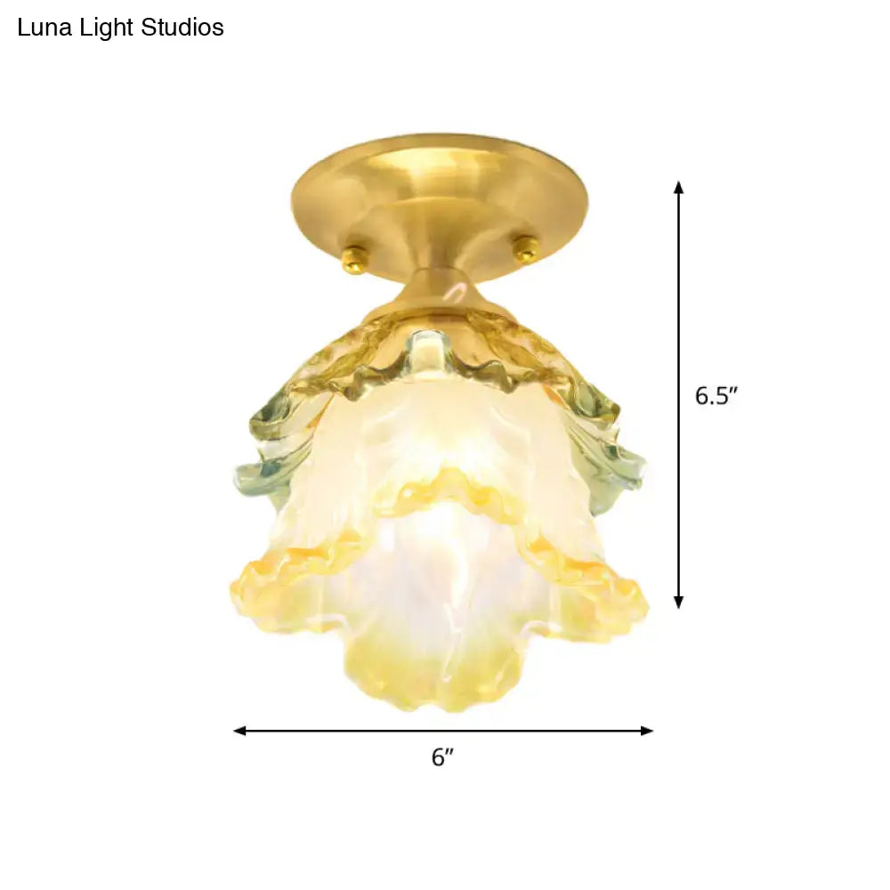 Retro style gold ruffle glass flower ceiling light for hallway