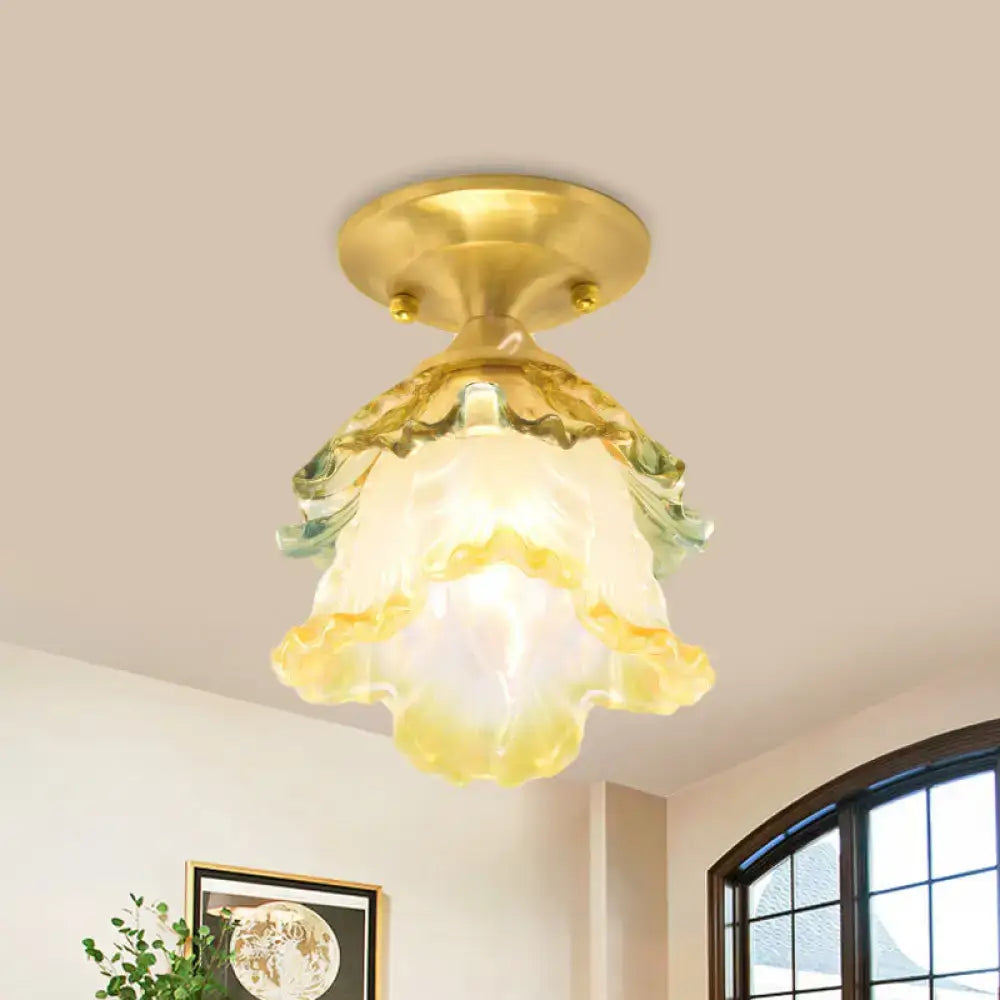 Retro style gold ruffle glass flower ceiling light for hallway