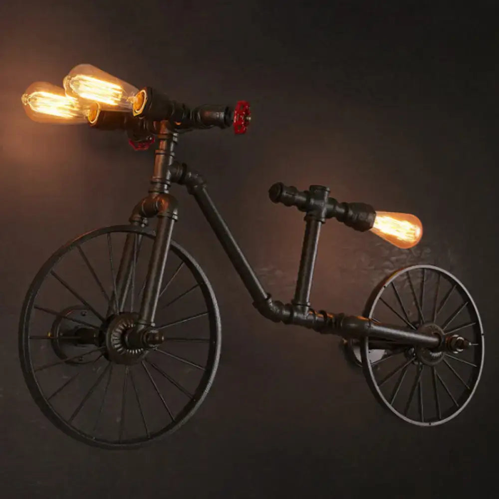 Industrial black iron piping bicycle hanging lamp dining room light