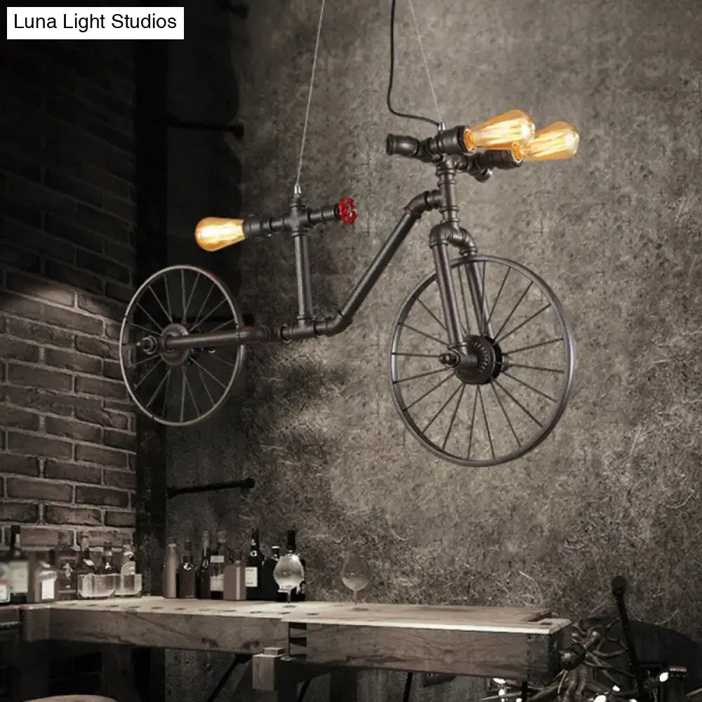 Industrial black iron piping bicycle hanging lamp dining room light
