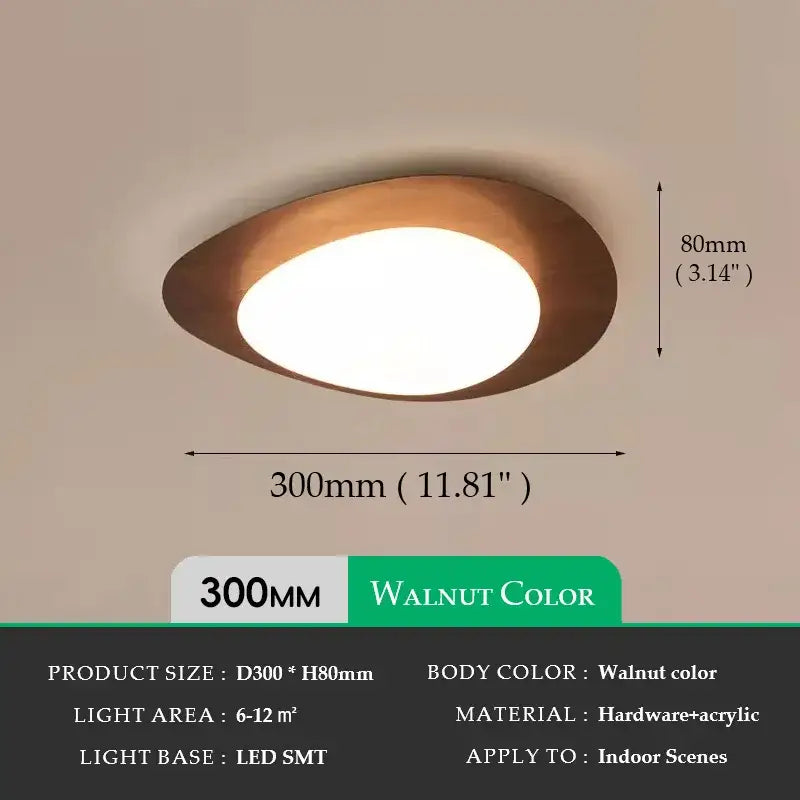 Retro walnut oval acrylic ceiling light for living room