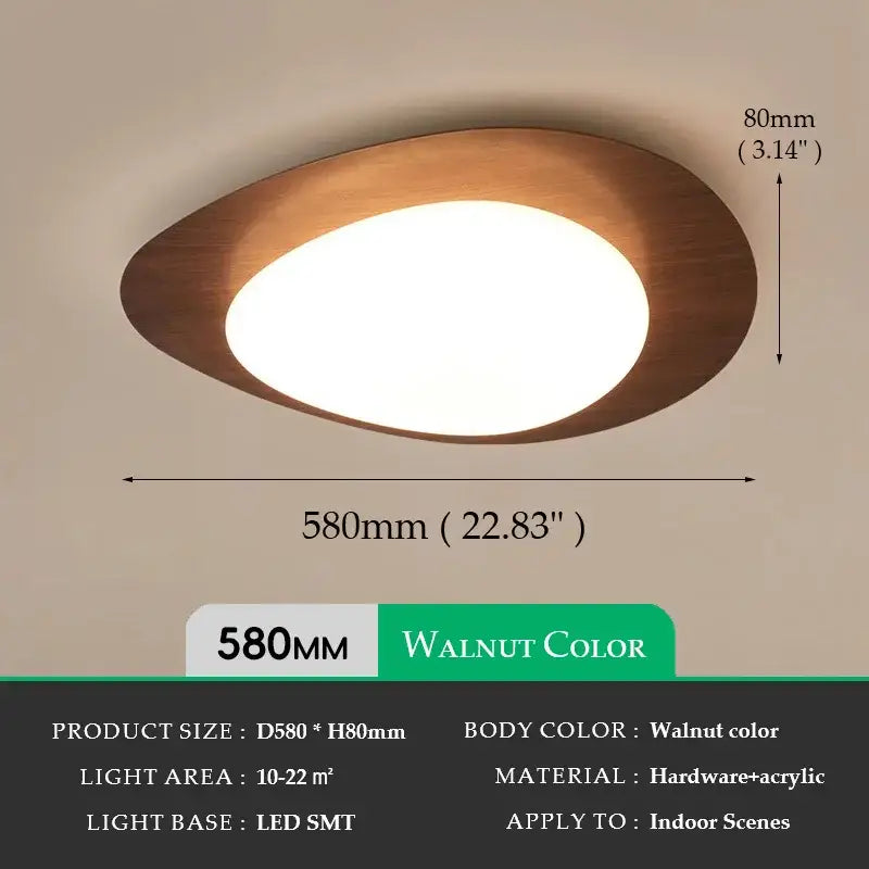 Retro walnut oval acrylic ceiling light for living room