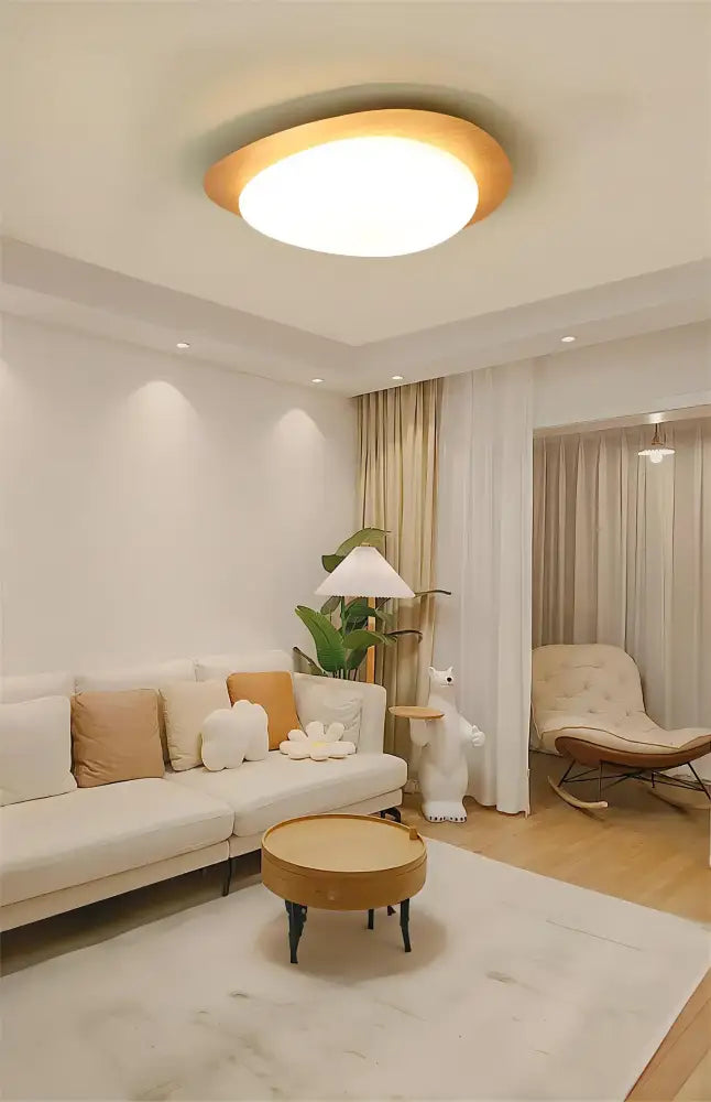 Retro walnut oval acrylic ceiling light for living room
