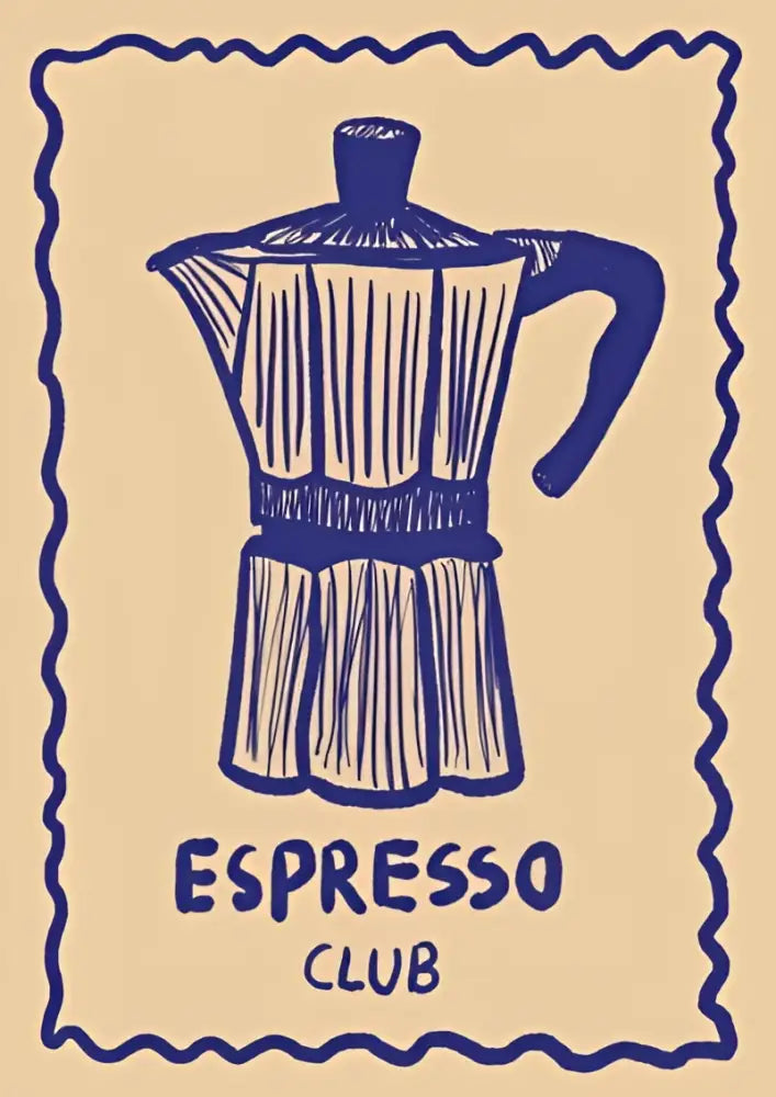 Retro blue and pink espresso wall art kitchen framed poster