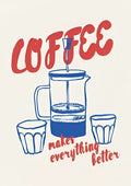 Retro blue and pink espresso wall art kitchen framed poster