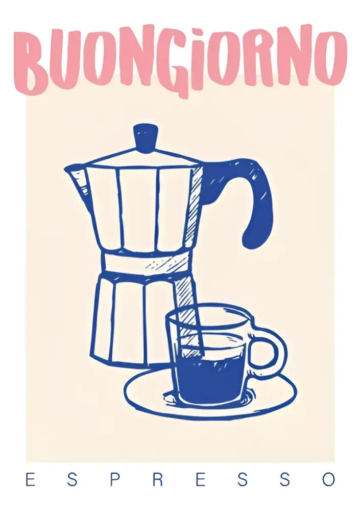 Retro blue and pink espresso wall art kitchen framed poster