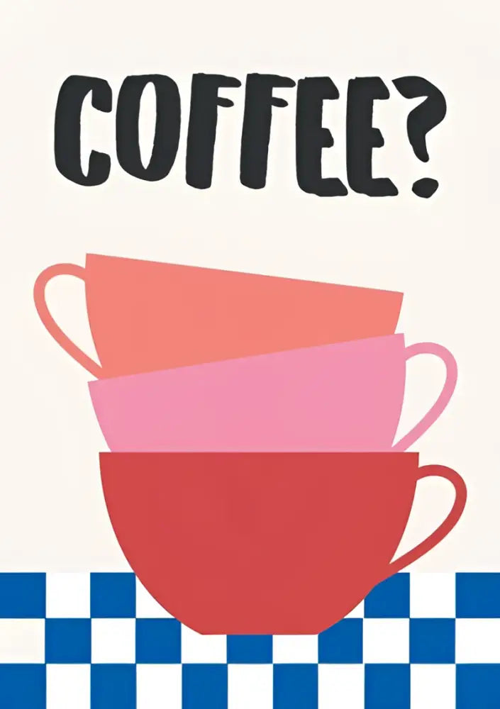 Retro blue and pink espresso wall art kitchen framed poster