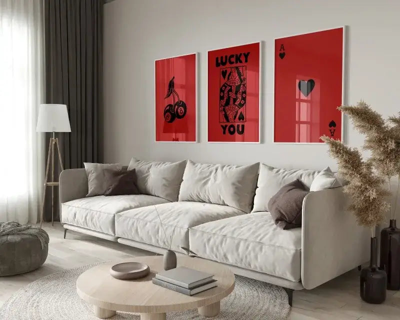 Retro black & pink poker art posters set living room wall decor