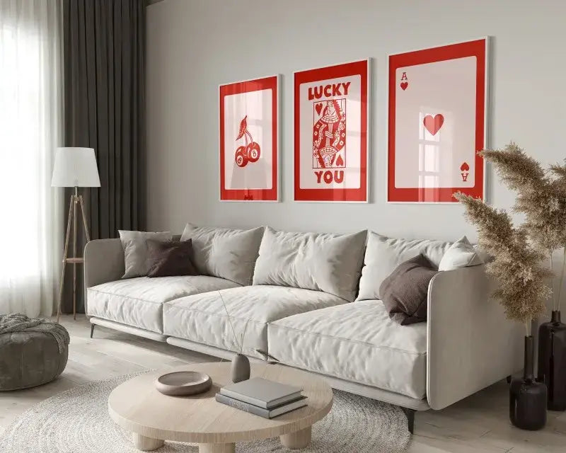 Retro queen of hearts wall art posters set living room decor
