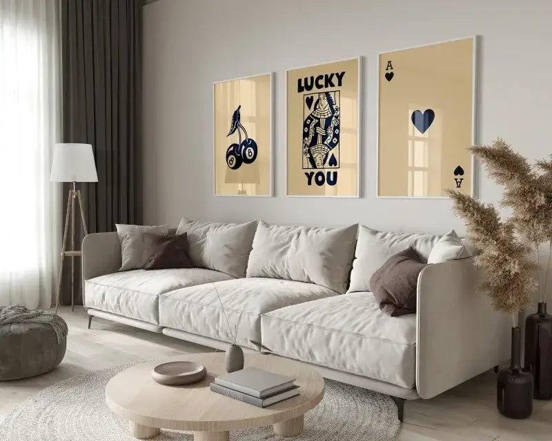 Modern beige & dark brown retro wall art – living room decor
