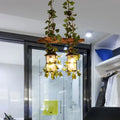 Retro wooden ivy island ceiling light pink & green dining room