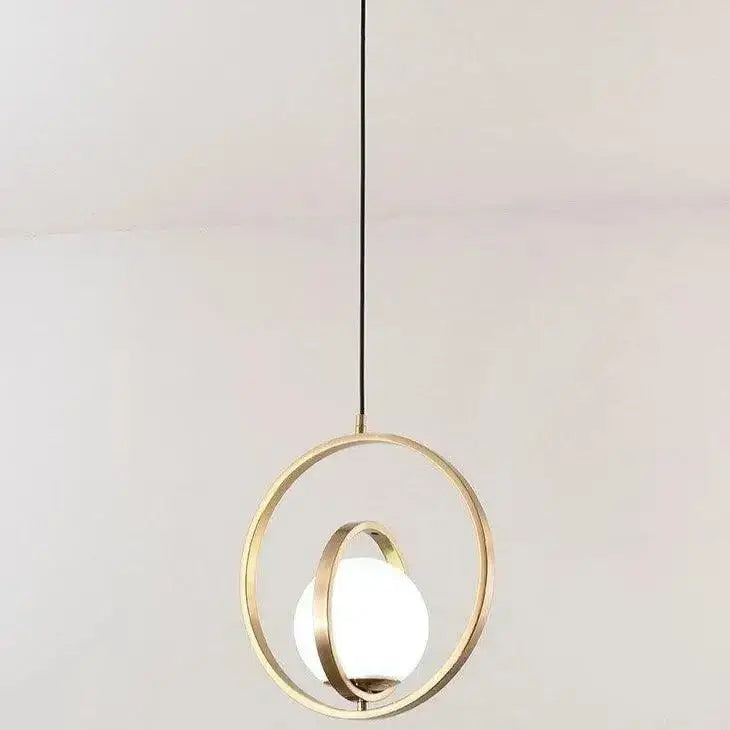 Modern rotating gold ring pendant light bedroom frosted glass globe