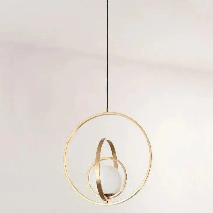 Modern rotating gold ring pendant light bedroom frosted glass globe