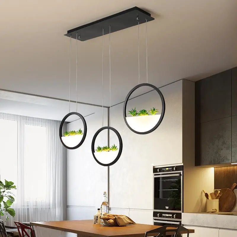 Modern black round planter led chandelier dining room pendant light
