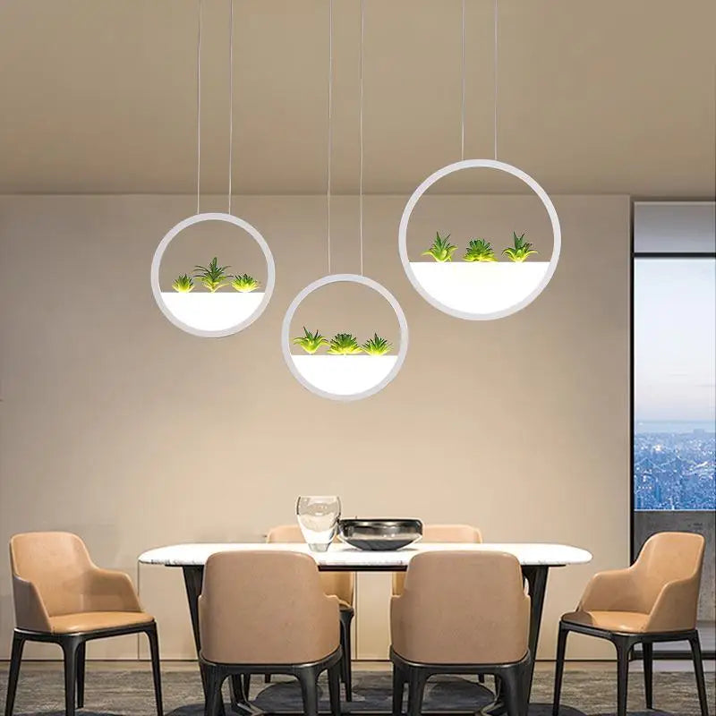 Modern black round planter led chandelier dining room pendant light