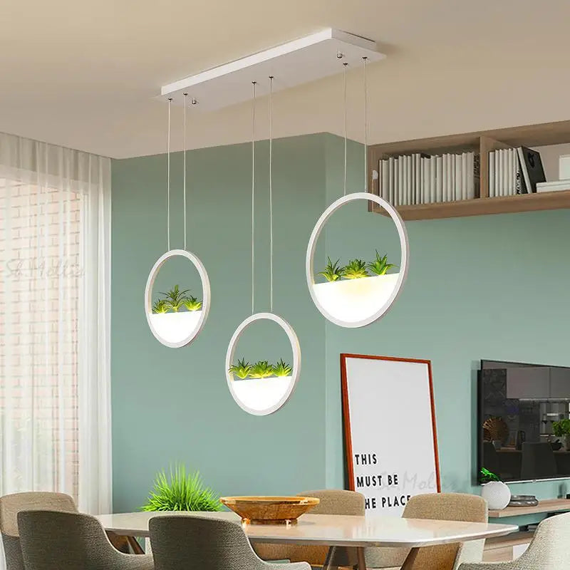 Modern black round planter led chandelier dining room pendant light