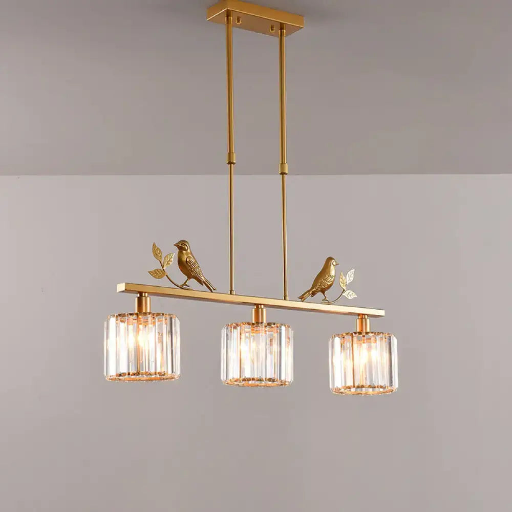 Rustic black cylindrical crystal island lighting dining room bird decor