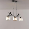 Rustic black cylindrical crystal island lighting dining room bird decor