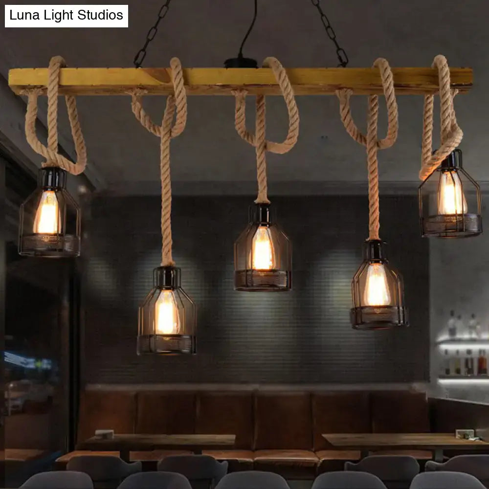 Rustic wood rope dangling island pendant light – kitchen e26 e27 case
