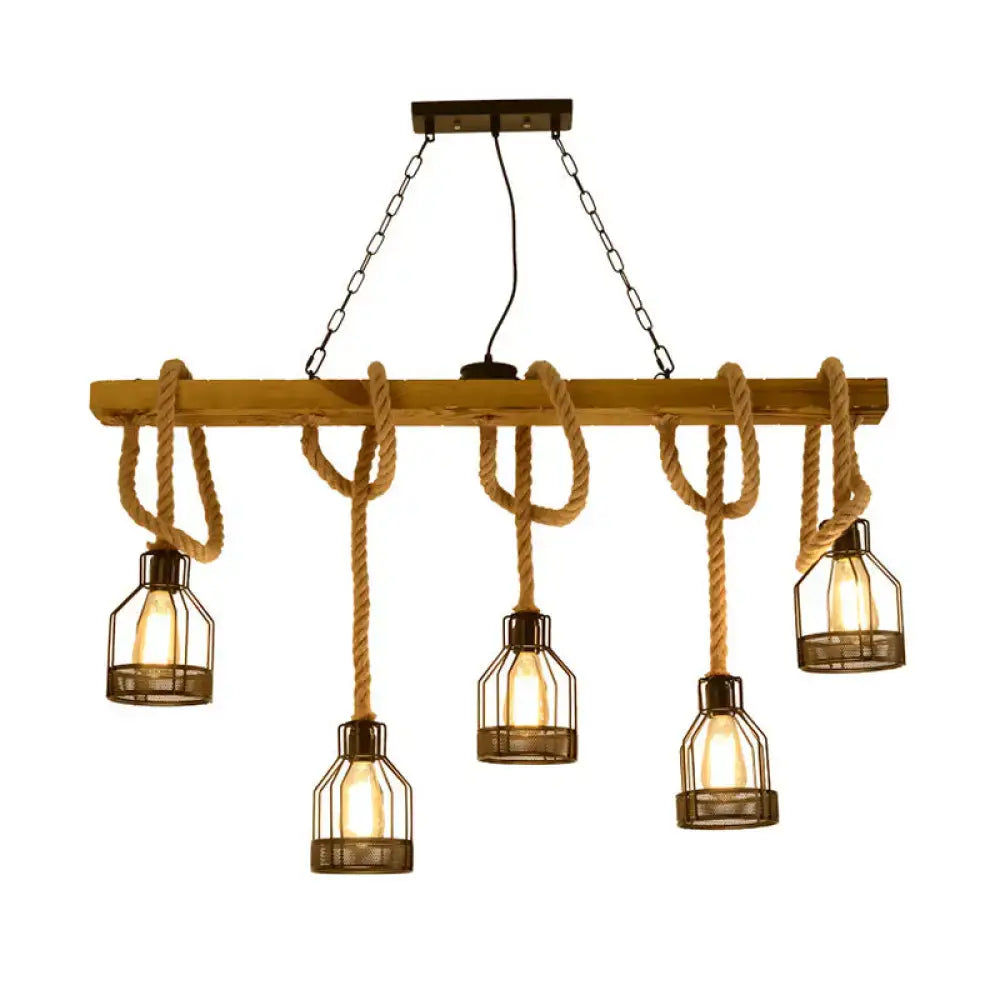 Rustic wood rope dangling island pendant light – kitchen e26 e27 case
