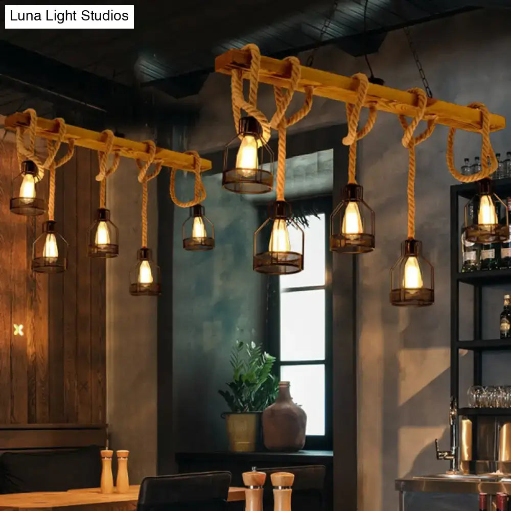 Rustic wood rope dangling island pendant light – kitchen e26 e27 case
