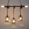 Rustic black metal and rope lantern shade pendant dining room light