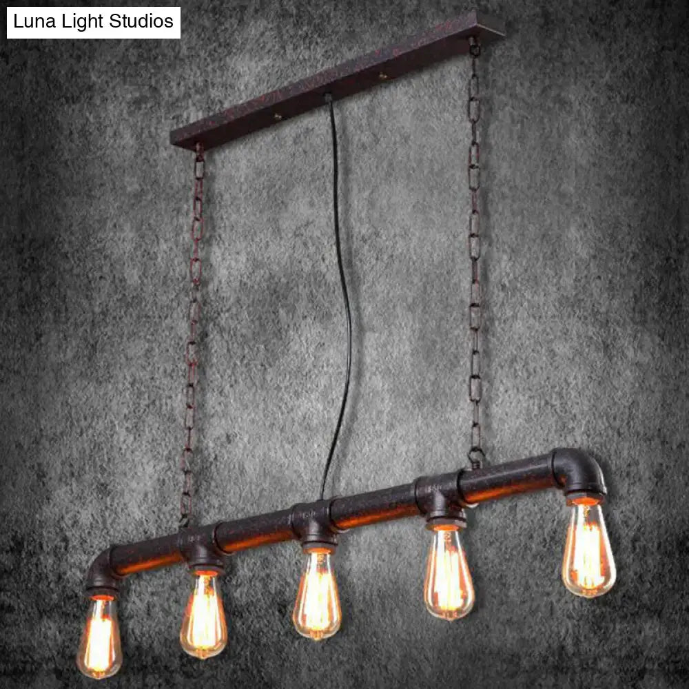 Rustic black iron plumbing pipe 5-light kitchen pendant