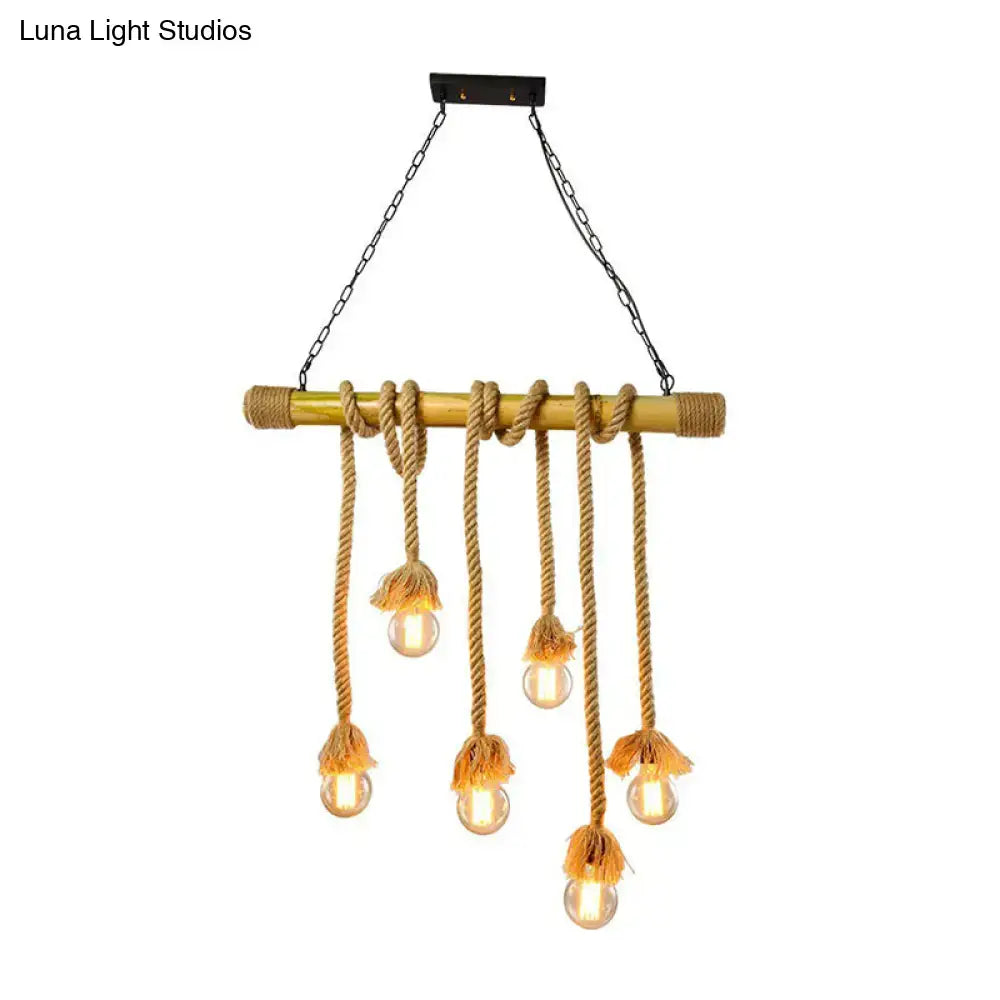 Rustic bamboo rope bare bulb pendant – dining room hanging light
