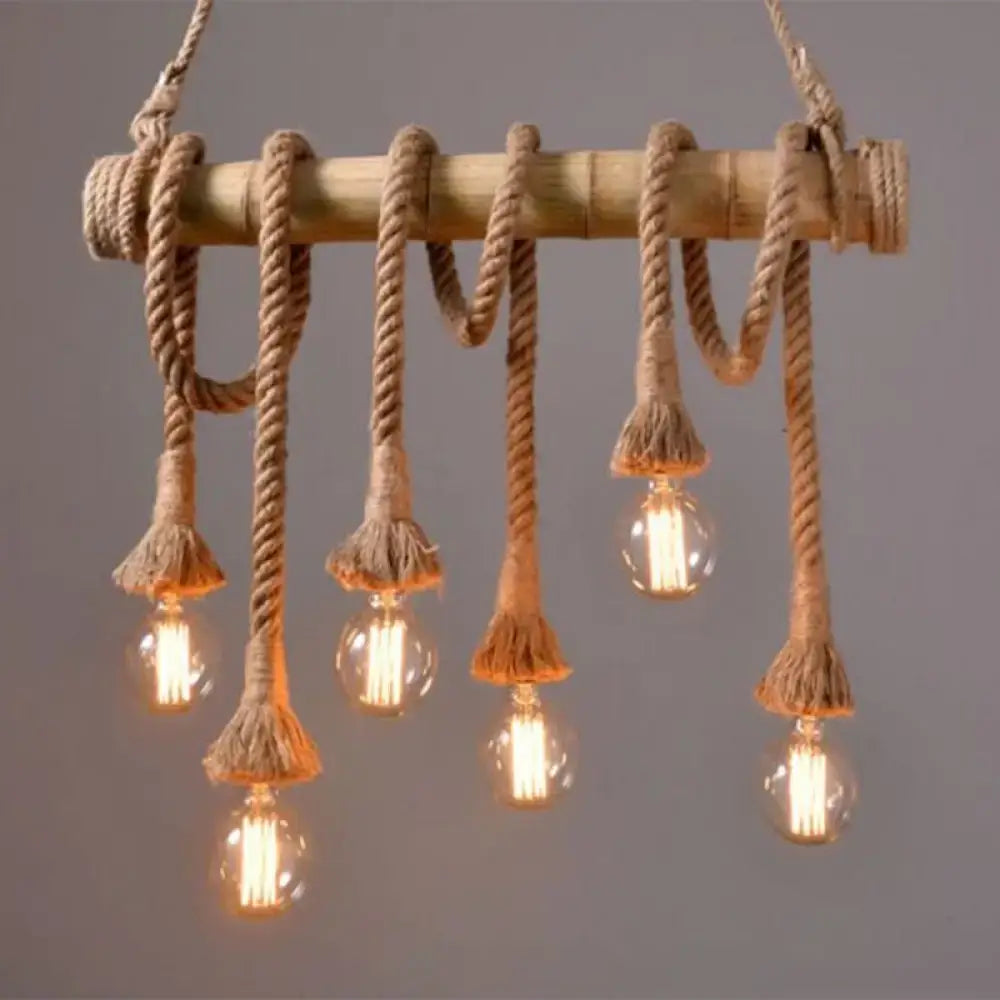 Rustic bamboo tube hanging ceiling light – dining room exposed bulb