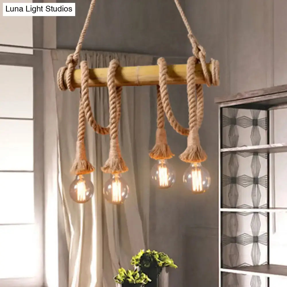 Rustic bamboo tube hanging ceiling light – dining room exposed bulb
