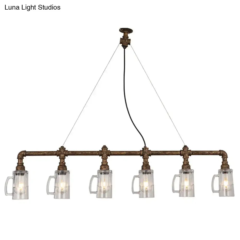 Industrial bronze pipe clear glass beer mug pendant light dining room