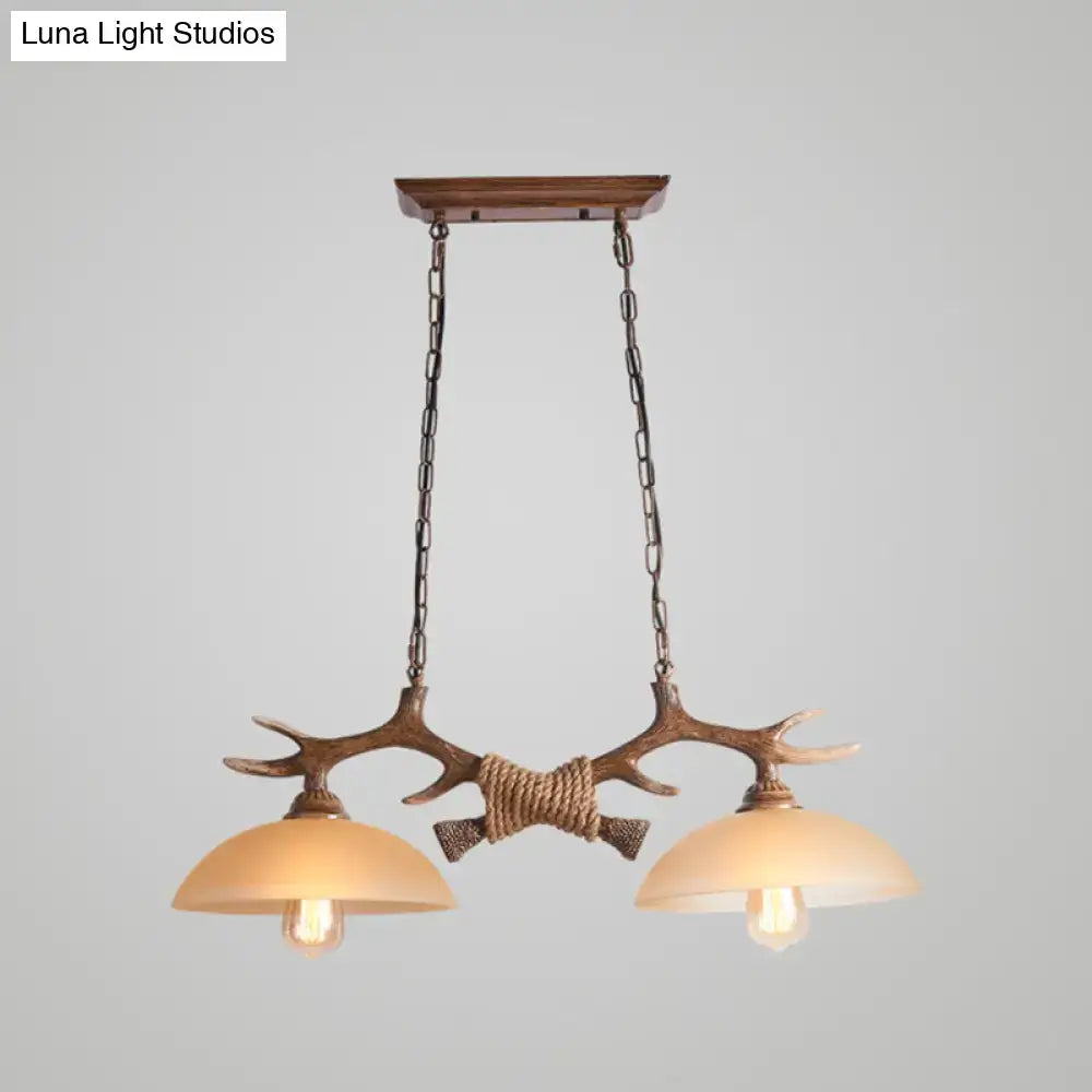 Rustic antler beige glass island pendant light dining room